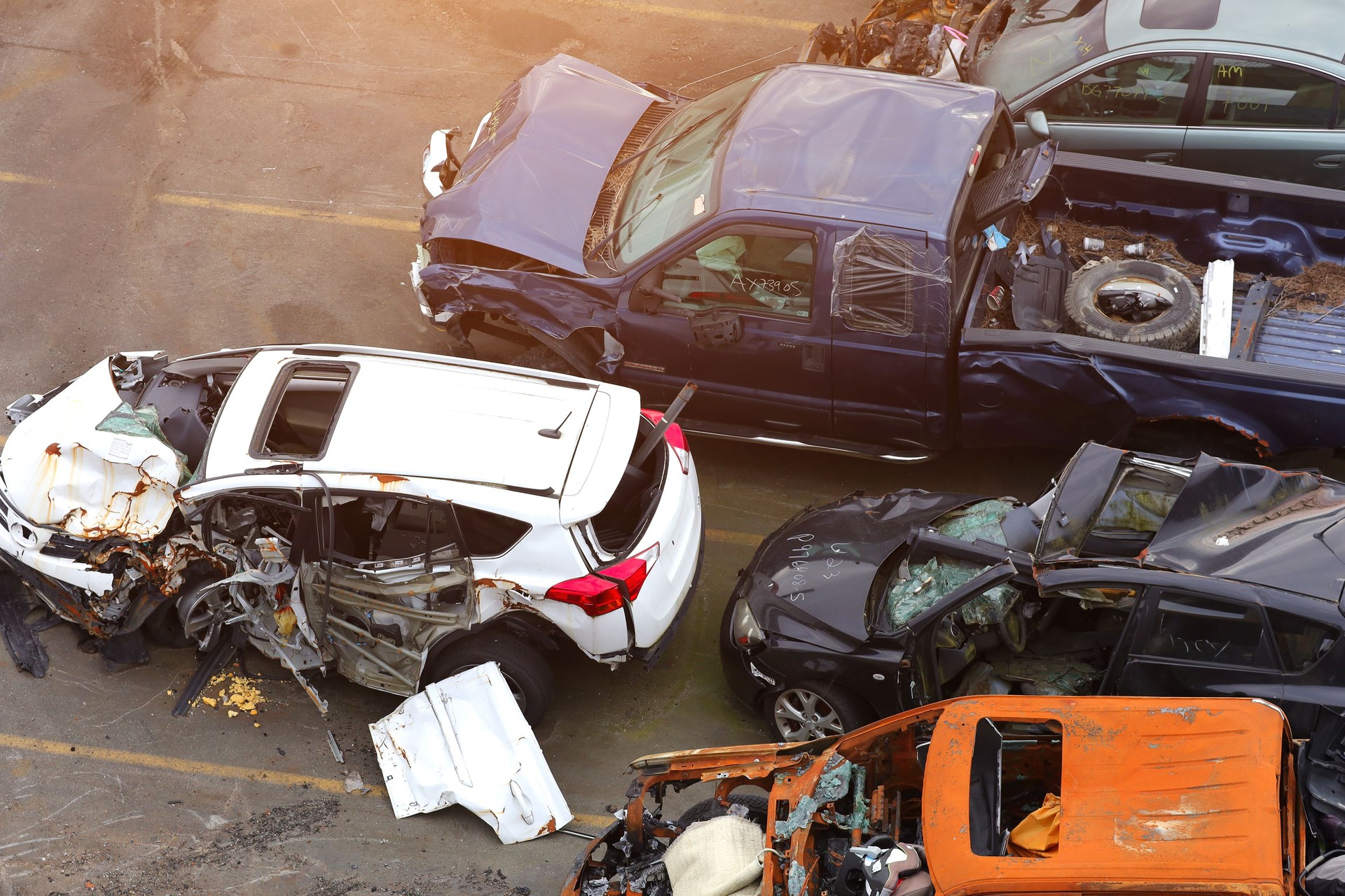 crashed cars parking aerial accident road fatality
